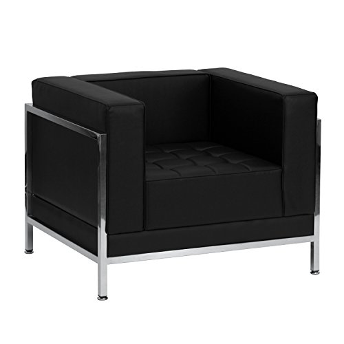Flash Furniture Seria Hercules Imagination Współczesne czarne skórzane miękkie krzesło z otaczającą ramą