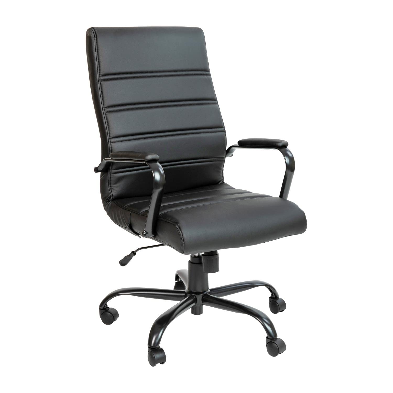 Flash Furniture Krzesło biurowe z wysokim oparciem — czarne obrotowe krzesło biurowe LeatherSoft z czarną ramą — krzesło obrotowe