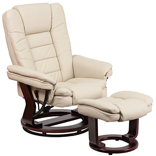Flash Furniture Nowoczesny fotel wypoczynkowy/otomana z czarnej skóry z obrotową podstawą z drewna mahoniowego