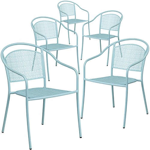 Flash Furniture 5 szt. Błękitne stalowe krzesło tarasowe do użytku wewnątrz i na zewnątrz z okrągłym oparciem