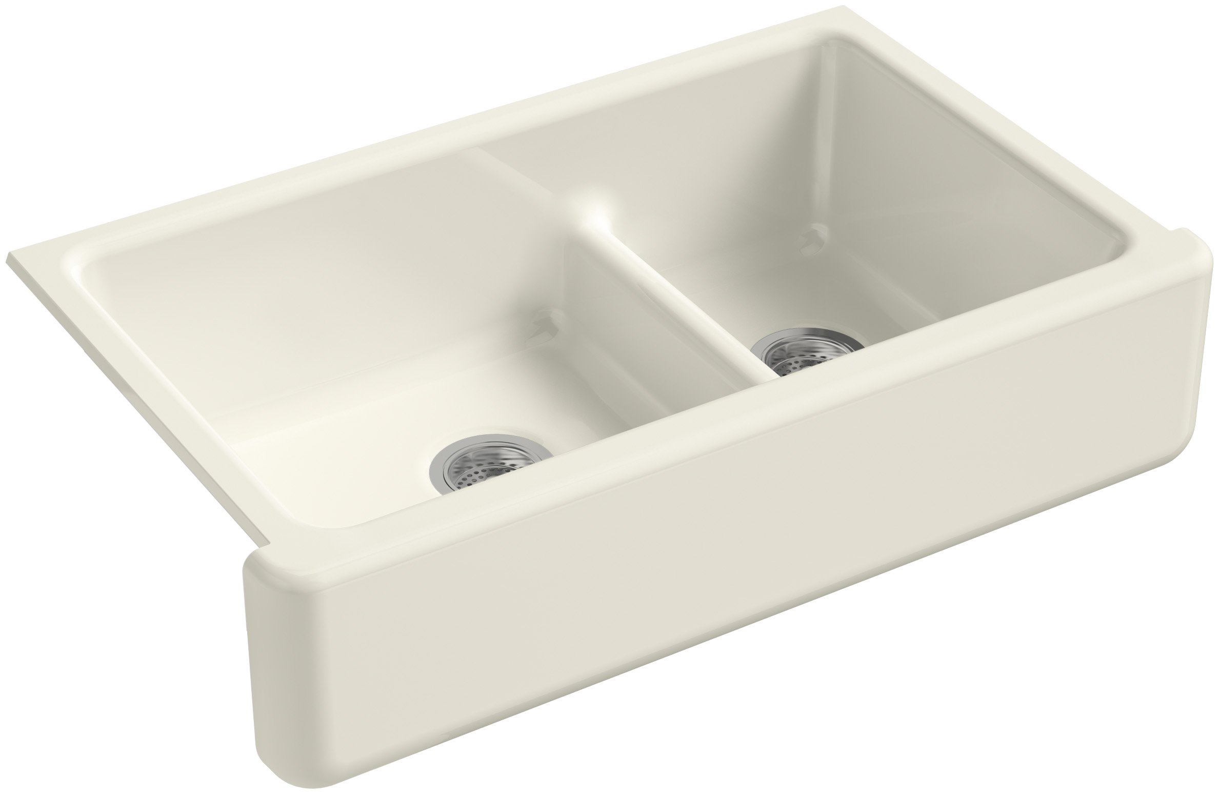 KOHLER Whitehaven Farmhouse Smart Divide Self-Trimming Undermount Apron Front Double-Bowl Kitchen Sink with Tall Apron, 35-1/2-Inch x 21-9/16-Inch, Biscuit (K-6427-96)