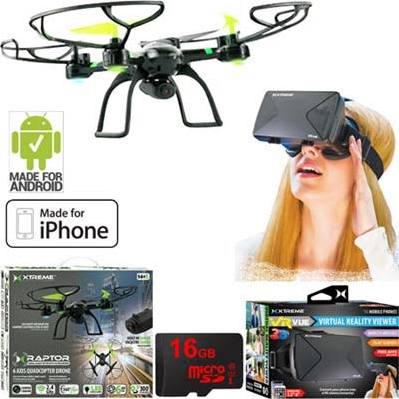 Xtreme Gotowy do lotu 6-osiowy dron quadcopter z żyroskopem i kamerą (05461) z pakietem Zawiera przeglądarkę rzeczywistości wirtualnej VR Vue dla smartfonów + kartę pamięci MicroSD 16 GB