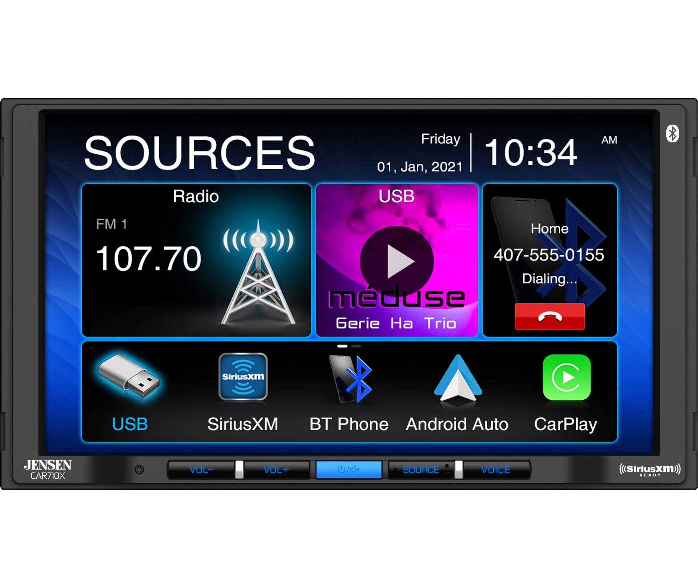JENSEN Bezmechaniczny odbiornik multimedialny CAR710X 7 z Apple CarPlay l Android Auto l Obsługa SiriusXM l Wbudowany moduł Bluetooth l Moc MOSFET 240 W (60 W x 4)