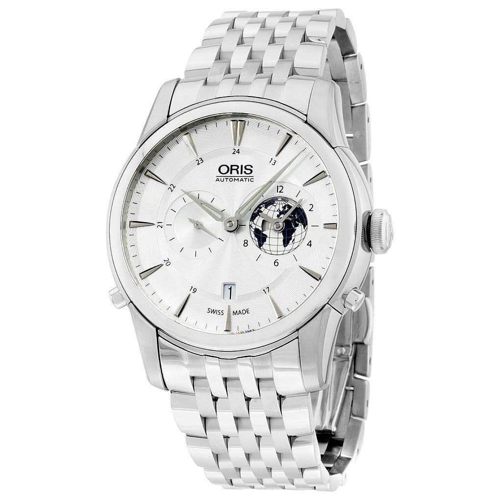 Oris Artelier GMT Automatyczny męski zegarek ze srebrną białą tarczą ze stali nierdzewnej 690-7690-4081MB