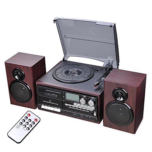 AW Klasyczny system gramofonowy Bluetooth z 2 głośnikami 3-biegowy gramofon stereofoniczny Odtwarzacz CD/kasetowy AM/FM
