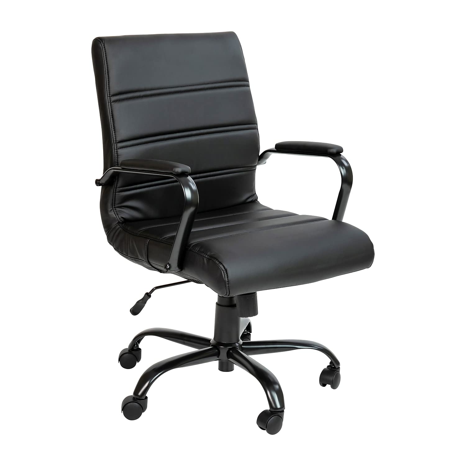 Flash Furniture Krzesło biurowe ze środkowym oparciem – czarne obrotowe krzesło biurowe LeatherSoft z czarną ramą – krzesło obrotowe