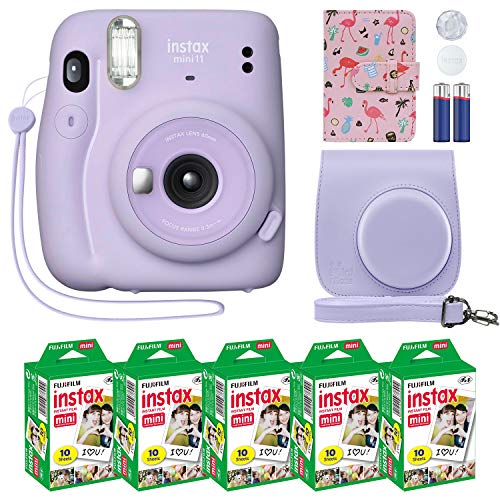  Fujifilm Aparat natychmiastowy Instax Mini 11 Liliowy fiolet + niestandardowe etui + pakiet wartości folii Fuji Instax (50 arkuszy) Album fotograficzny Flamingo Designer do zdjęć Fuji instax Mini 11...