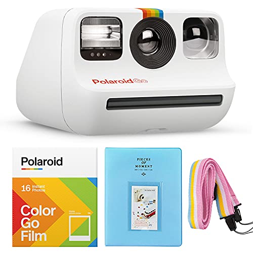 Polaroid Miniaparat GO Instant biały + folia kolorowa GO - podwójne opakowanie + album + pasek