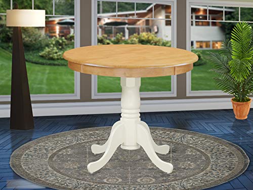 East West Furniture ANT-OLW-TP Zabytkowy stół obiadowy - dębowy blat i lniane białe wykończenie nóg Stół z litego drewna z połowy stulecia