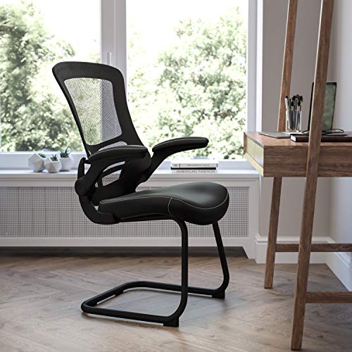 Flash Furniture Krzesło recepcyjne z czarną siatkową podstawą i saniami