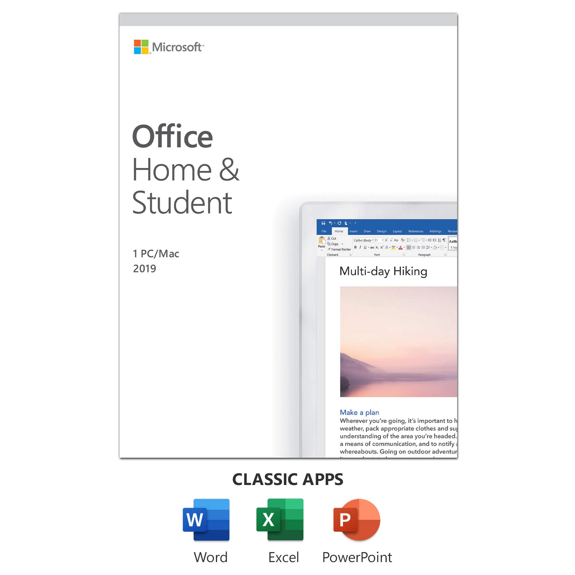 Microsoft Office 2019 dla użytkowników domowych i studentów – pakiet pudełkowy – 1 komputer PC/Mac