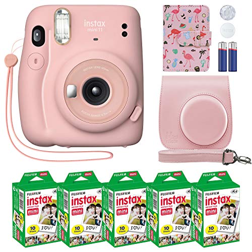  Fujifilm Aparat natychmiastowy Instax Mini 11 w kolorze różowego różu + niestandardowe etui + pakiet wartości folii Fuji Instax (50 arkuszy) Album fotograficzny Flamingo Designer do zdjęć Fuji...