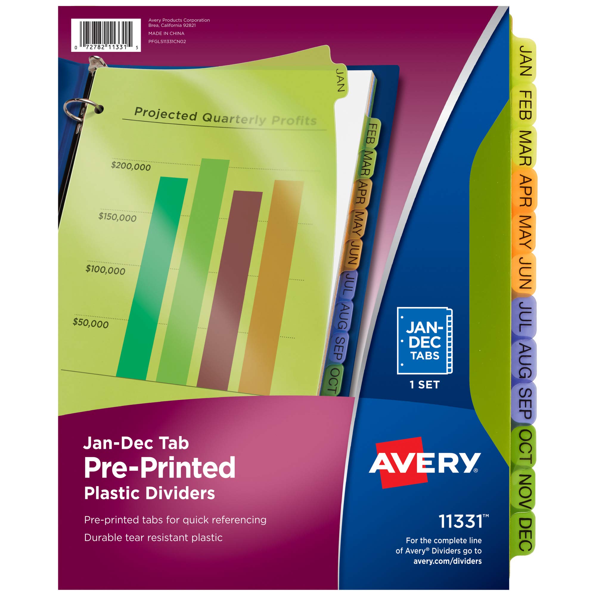 Avery 11331 Wstępnie zadrukowane plastikowe przekładki 12 Tab Letter 22