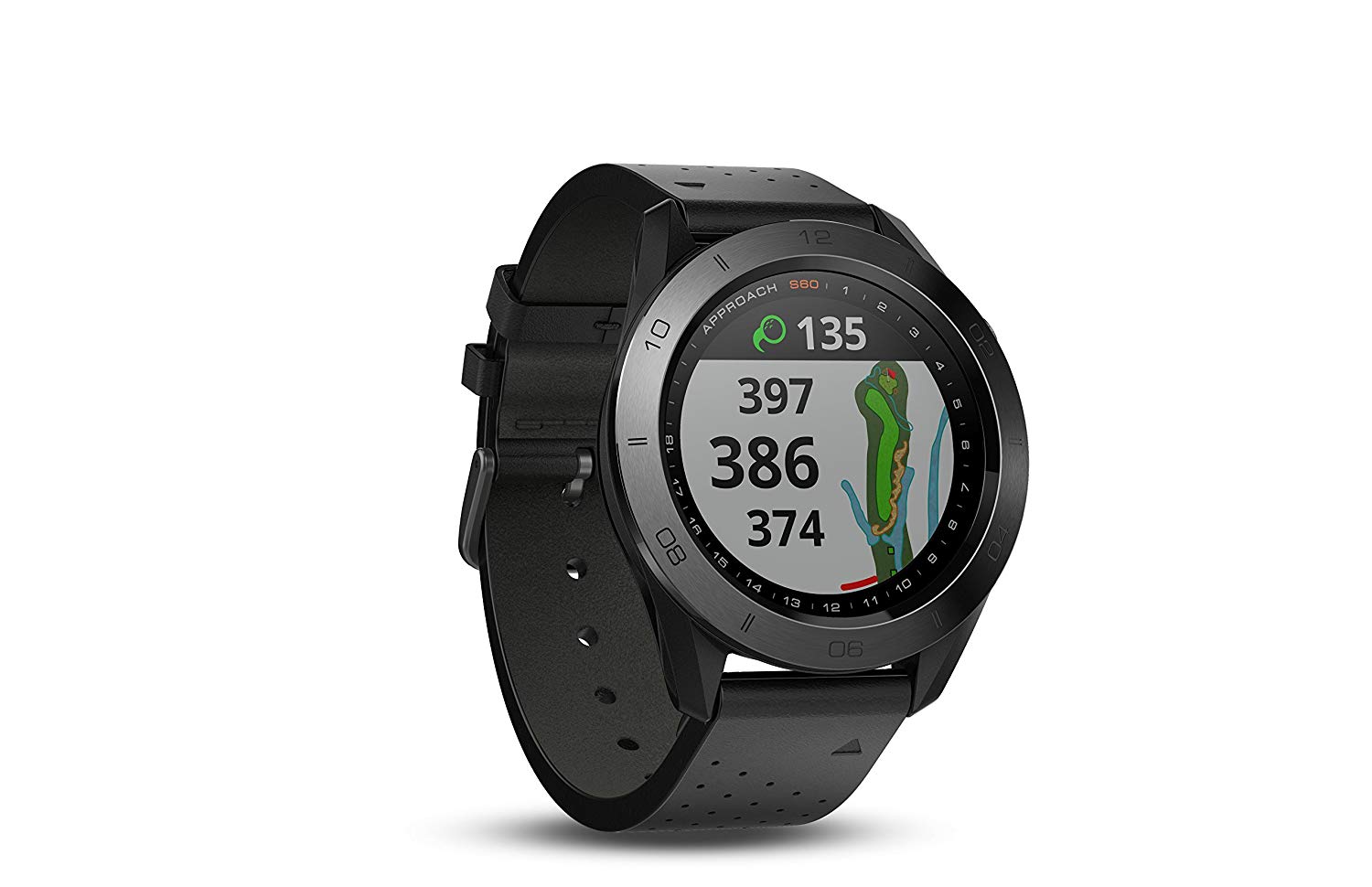 Garmin Zegarek golfowy GPS Approach S60 Premium z czarnym skórzanym paskiem