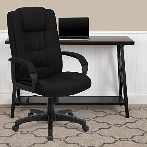 Flash Furniture Obrotowe krzesło biurowe z wysokim oparciem i podłokietnikami z czarnej tkaniny