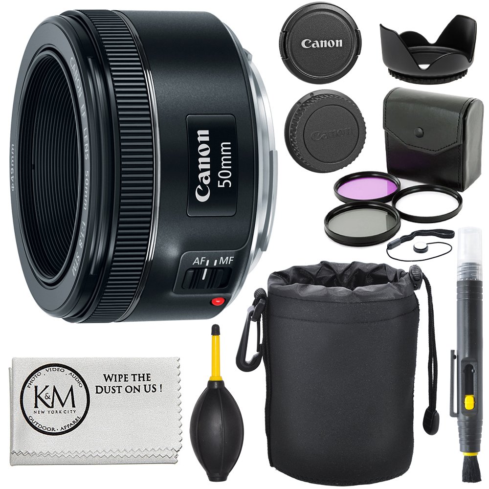 Canon Obiektyw EF 50mm f/1.8 STM + 3-częściowy zestaw filtrów + długopis do obiektywu + dmuchawa + kaptur + etui na obiektyw + uchwyt na nakładkę