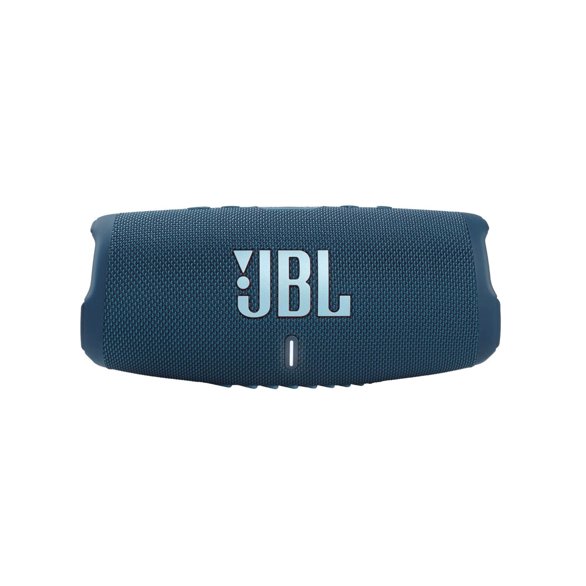 JBL Charge 5 — przenośny głośnik Bluetooth z wodoodpornością IP67 i wyjściem USB do ładowania — niebieski (odnowiony)