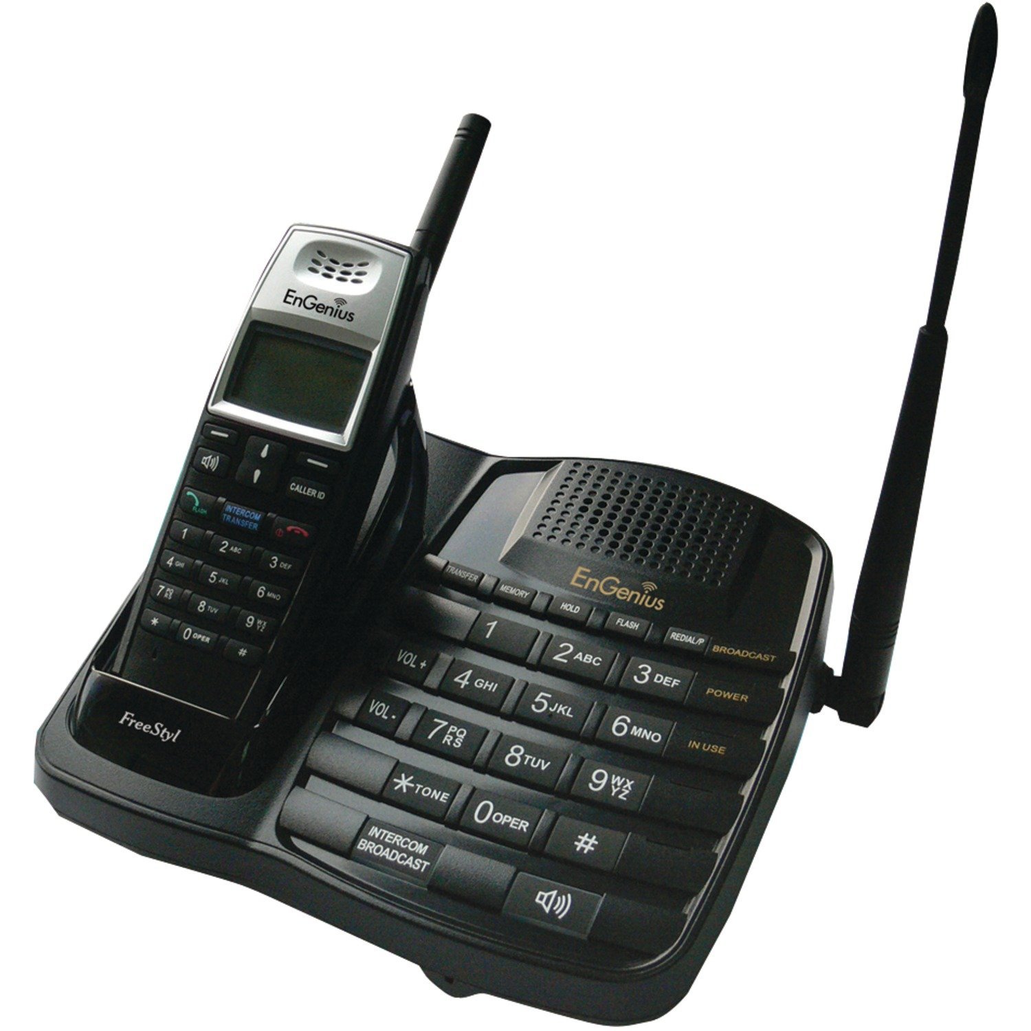EnGenius Skalowalny bezprzewodowy system telefoniczny FreeStyl1 Extreme Range z 1 słuchawką i 2-kierunkowym interkomem