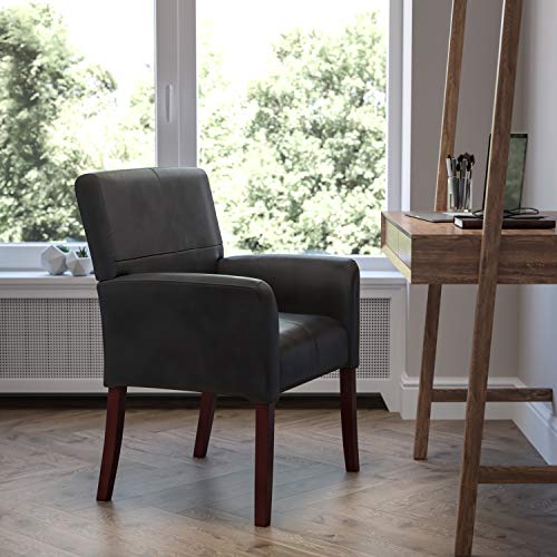 Flash Furniture Krzesło boczne/recepcyjne ze skóry w kolorze bordowym z mahoniowymi nogami