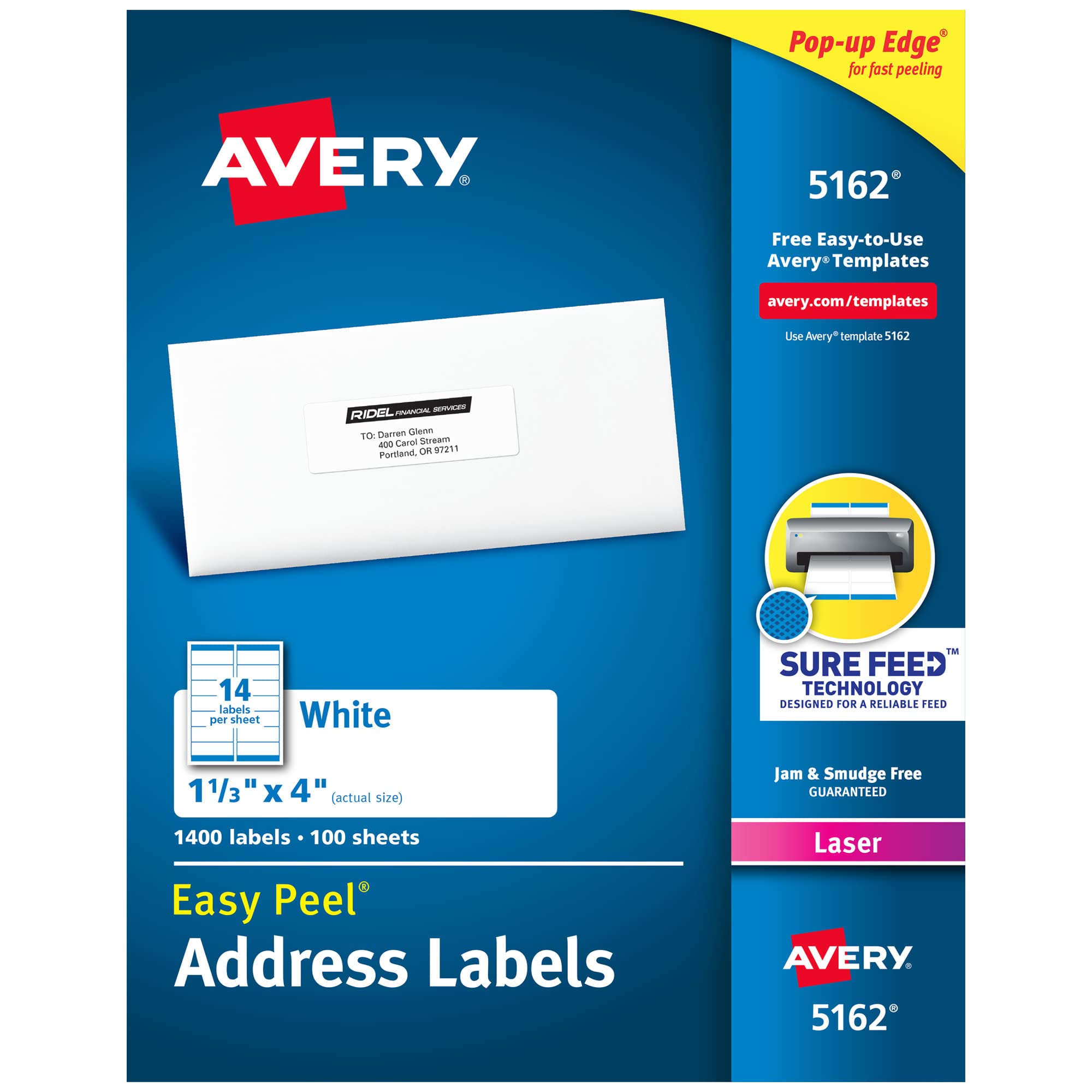 Avery Łatwe odklejanie etykiet adresowych do drukarek laserowych 1-1/3'' x 4''