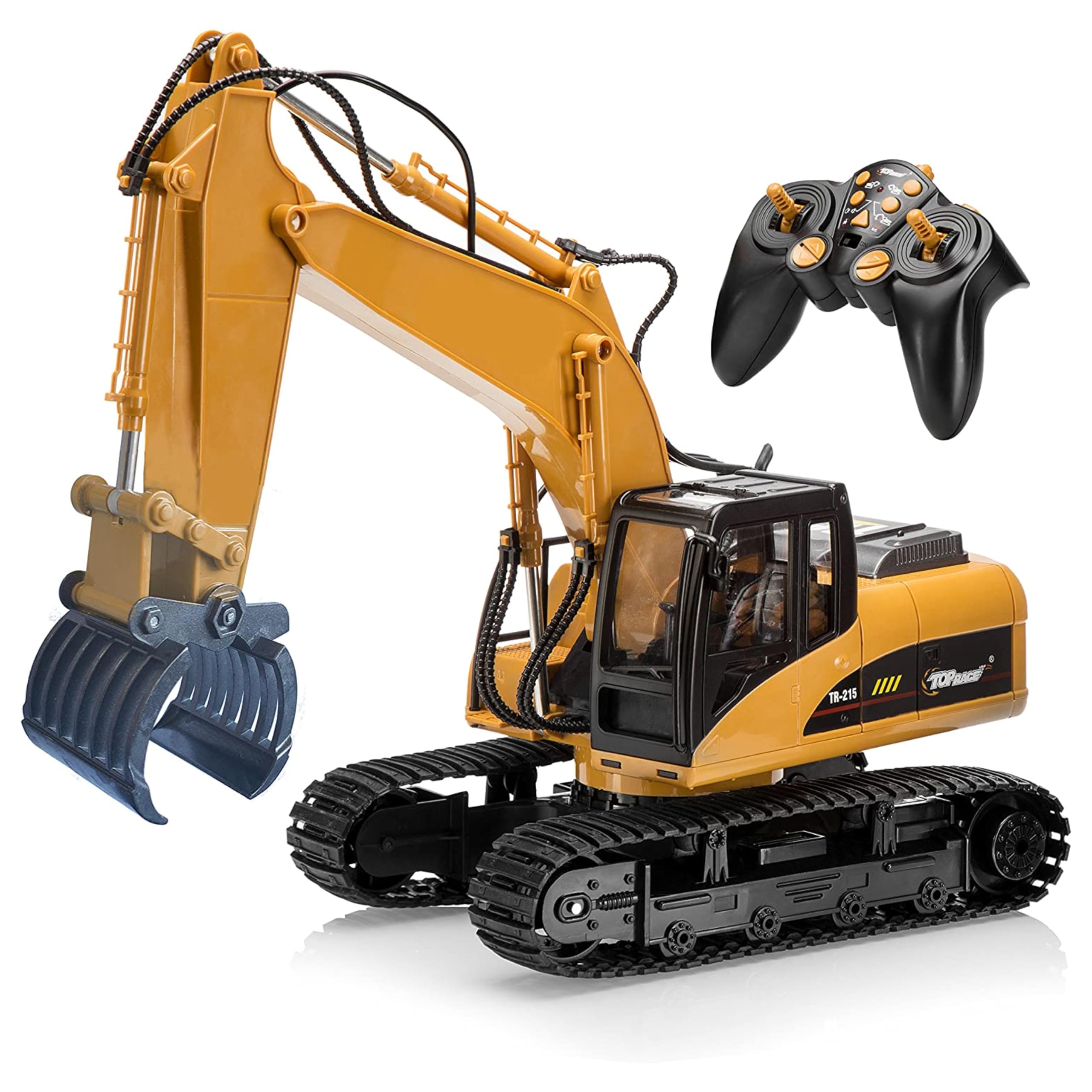 Top Race 15 Channel Full Functional Remote Control Excavator Construction Tractor, Excavator Toy with 2.4Ghz Transmitter and Metal Shovel