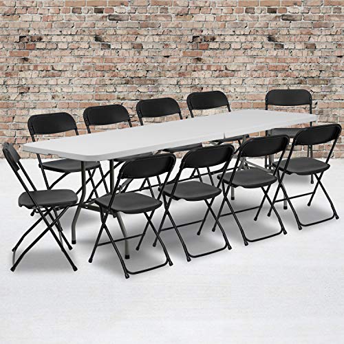 Flash Furniture Zestaw składanych stołów eventowych/szkoleniowych o przekątnej 8 cali z białego plastiku i 10 składanymi krzesłami