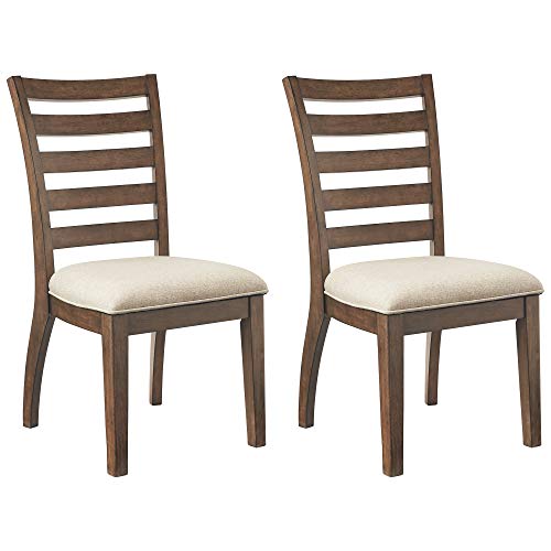 Ashley Furniture Signature Design by Ashley - Krzesła do jadalni Flynnter - Zestaw 2 sztuk - Oparcie drabinkowe - Styl rustykalny - Tan/Brązowy