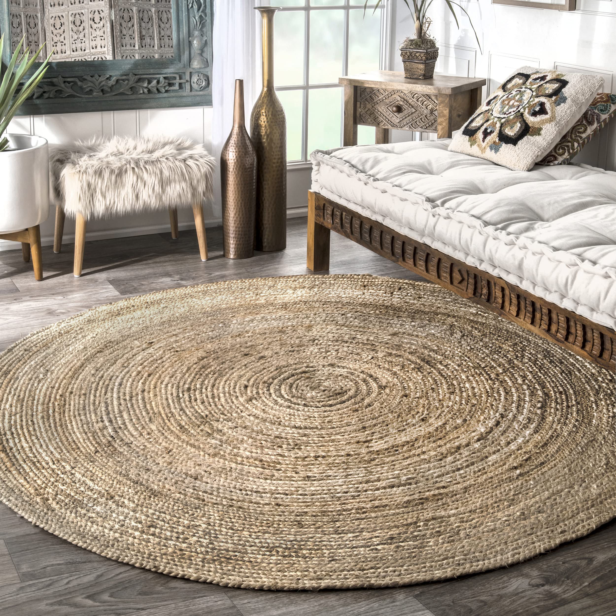 NuLoom Rigo Hand Woven Farmhouse Jute Area Rug, 6' Round, Natural