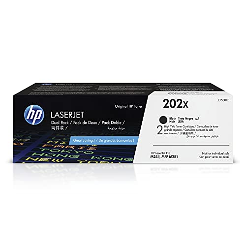 HP Oryginalne wkłady z czarnym tonerem 202X o wysokiej wydajności (2 szt.) | Współpracuje z serią Color LaserJet Pro M254 i Color LaserJet Pro MFP M281 | CF500XD