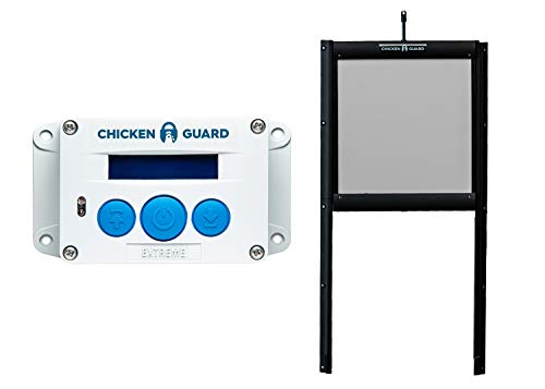  ChickenGuard Wodoodporny automatyczny otwieracz/zamykacz drzwi do kurnika z timerem/czujnikiem światła oraz zestaw samozamykających się drzwiczek odpornych na drapieżniki. Akcesorium Coop z...