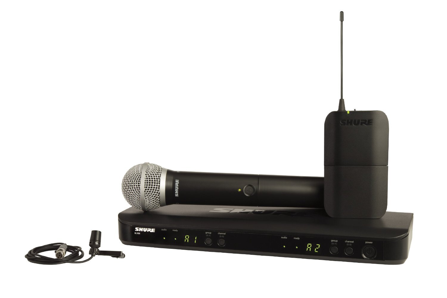 Shure Dwukanałowy system mikrofonów bezprzewodowych BLX1288/CVL z mikrofonami ręcznymi PG58 i mikrofonami CVL Lavalier