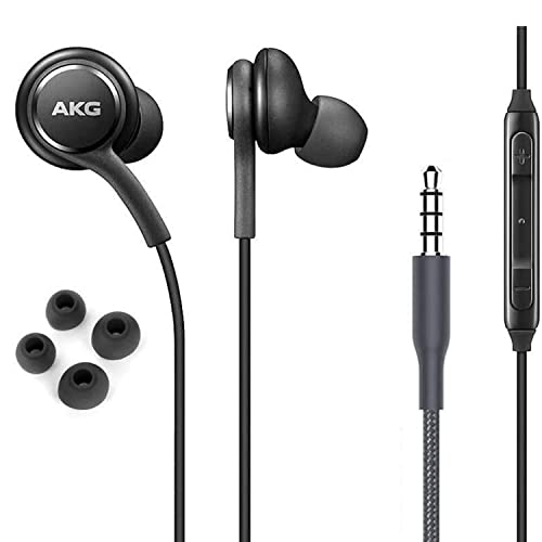 ElloGear Słuchawki douszne OEM do kabla Samsung Galaxy S10 S10e Plus A31 A71 - Zaprojektowane przez AKG - z mikrofonem i przyciskami głośności (czarne)