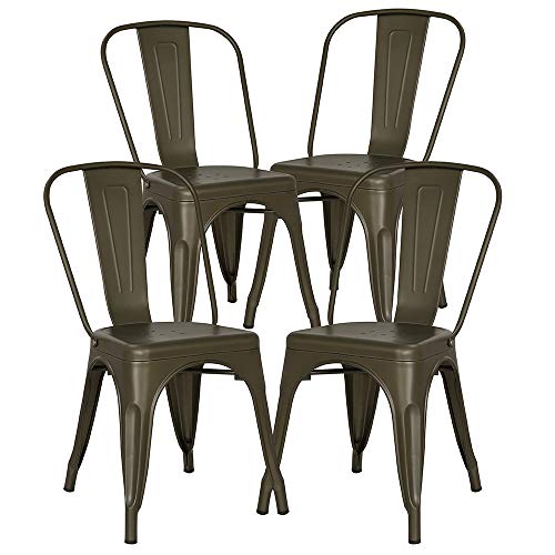 POLY & BARK Metalowe krzesło boczne Trattoria do kuchni i jadalni w kolorze brązu (zestaw 4 szt.)