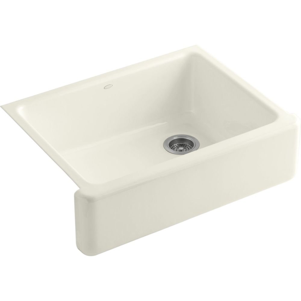 KOHLER K-6487-96 Whitehaven Farmhouse Self-Trimming Apron Front Single Basin Kitchen Sink with Tall Apron, Biscuit