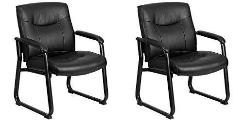 Flash Furniture Duże i wysokie krzesło recepcyjne z czarnej skóry z serii Hercules o obciążeniu 500 funtów i podstawie na sankach - GO-2136-GG