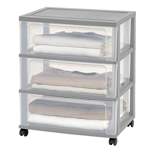 IRIS USA 3 Drawer Plastic Wide Chest, Gray