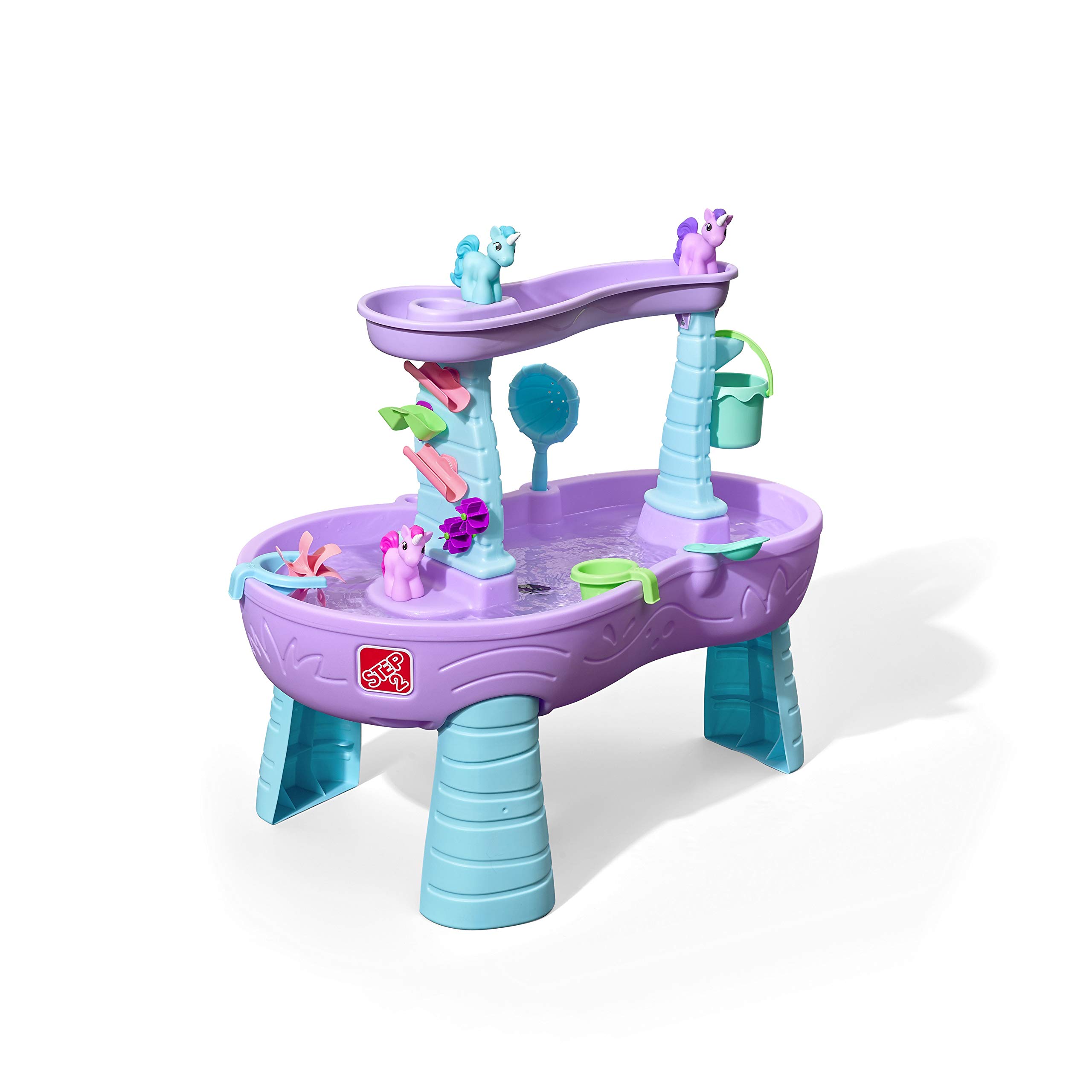 Step2 Deszczownice i jednorożce Stolik wodny Fioletowy stolik wodny dla dzieci z 13-częściowym zestawem akcesoriów jednorożca