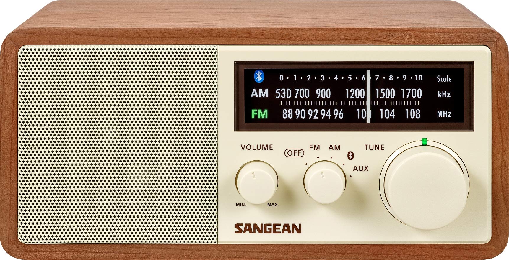 Sangean Radio AM/FM/Bluetooth w drewnianej obudowie z ładowaniem telefonu przez USB