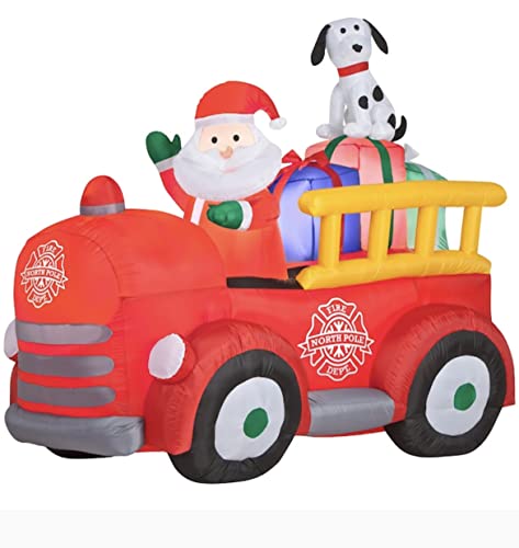 Gemmy 086786862902 Świąteczny nadmuchiwany wóz strażacki jadący Mikołajem