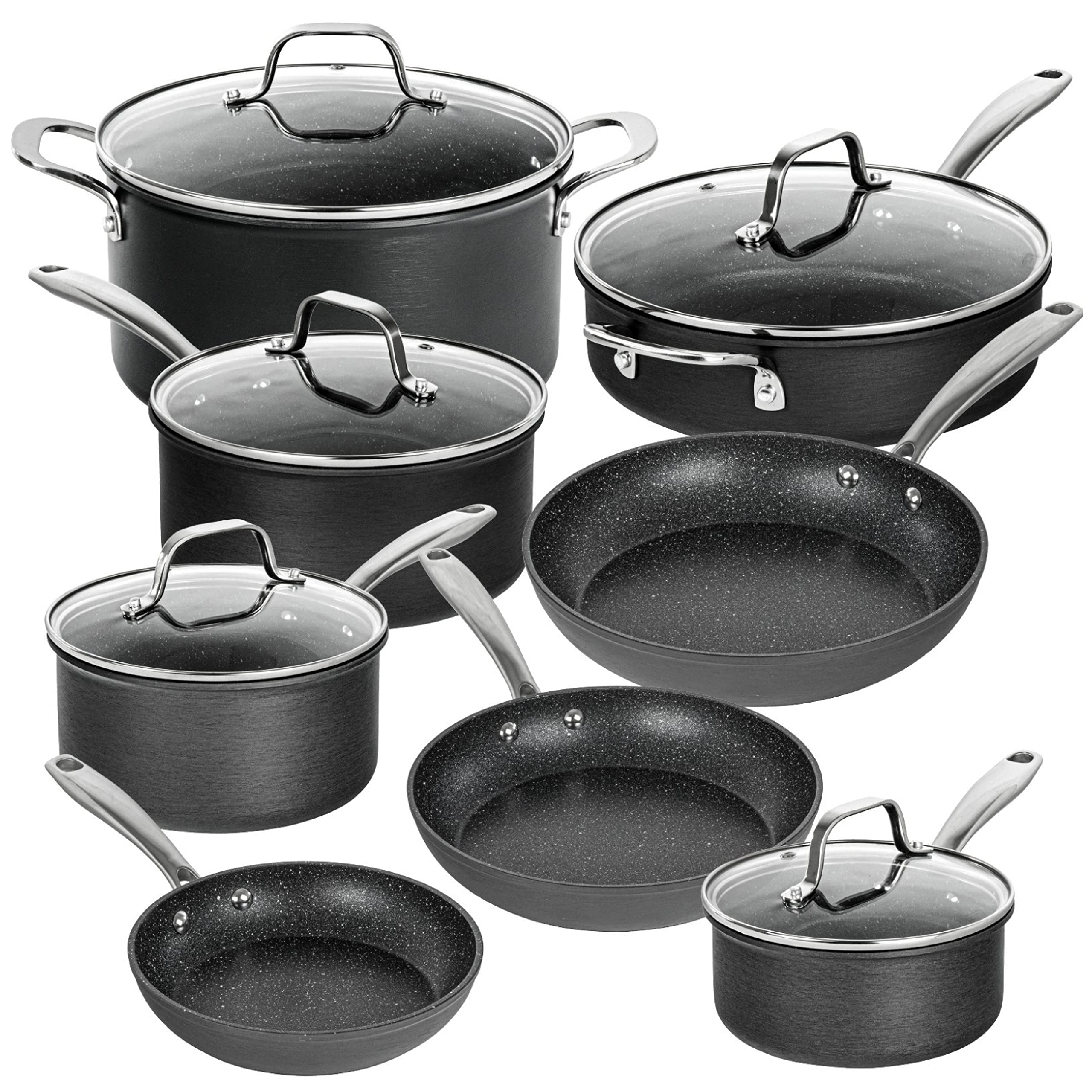 Granitestone 13 Pc Pots and Pans Set Non Stick Cookware Set, Kitchen Cookware Sets, Pot and Pan Set, Pot Set, Hard Anodized Non Stick Pots and Pans Set with Lids, Nonstick Cookware Set Dishwasher Safe