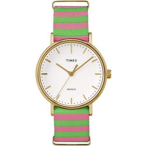 Timex Corporation Damski zegarek Timex TW2P91800 Fairfield 37 z różowym/zielonym nylonowym paskiem wsuwanym