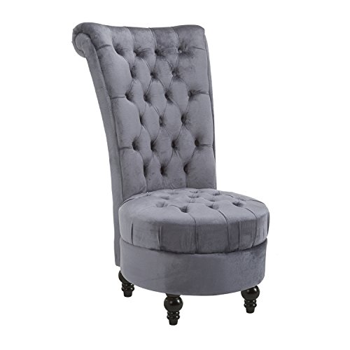 HomCom Krzesło retro z wysokim oparciem i bez podłokietników Meble do salonu Tapicerowane pikowane siedzisko z akcentem królewskim (miękki szary)