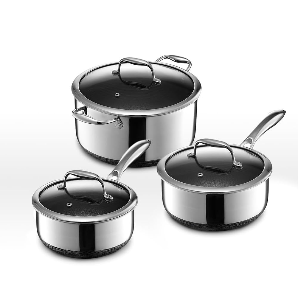 HexClad Hybrid Nonstick 6-Piece Pot Set, 2, 3, and 8-Qu...