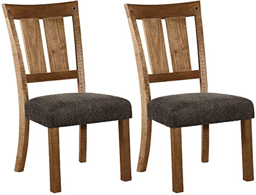 Ashley Furniture Signature Design By Ashley - Krzesło boczne tapicerowane Tamilo do jadalni - Zestaw 2 sztuk - Styl swobodny - Szary/brązowy