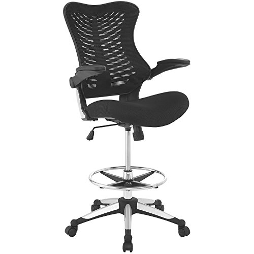 Modway Krzesło kreślarskie Charge – Krzesło do recepcji – Stołek kreślarski z podnoszonymi ramionami w kolorze czarnym