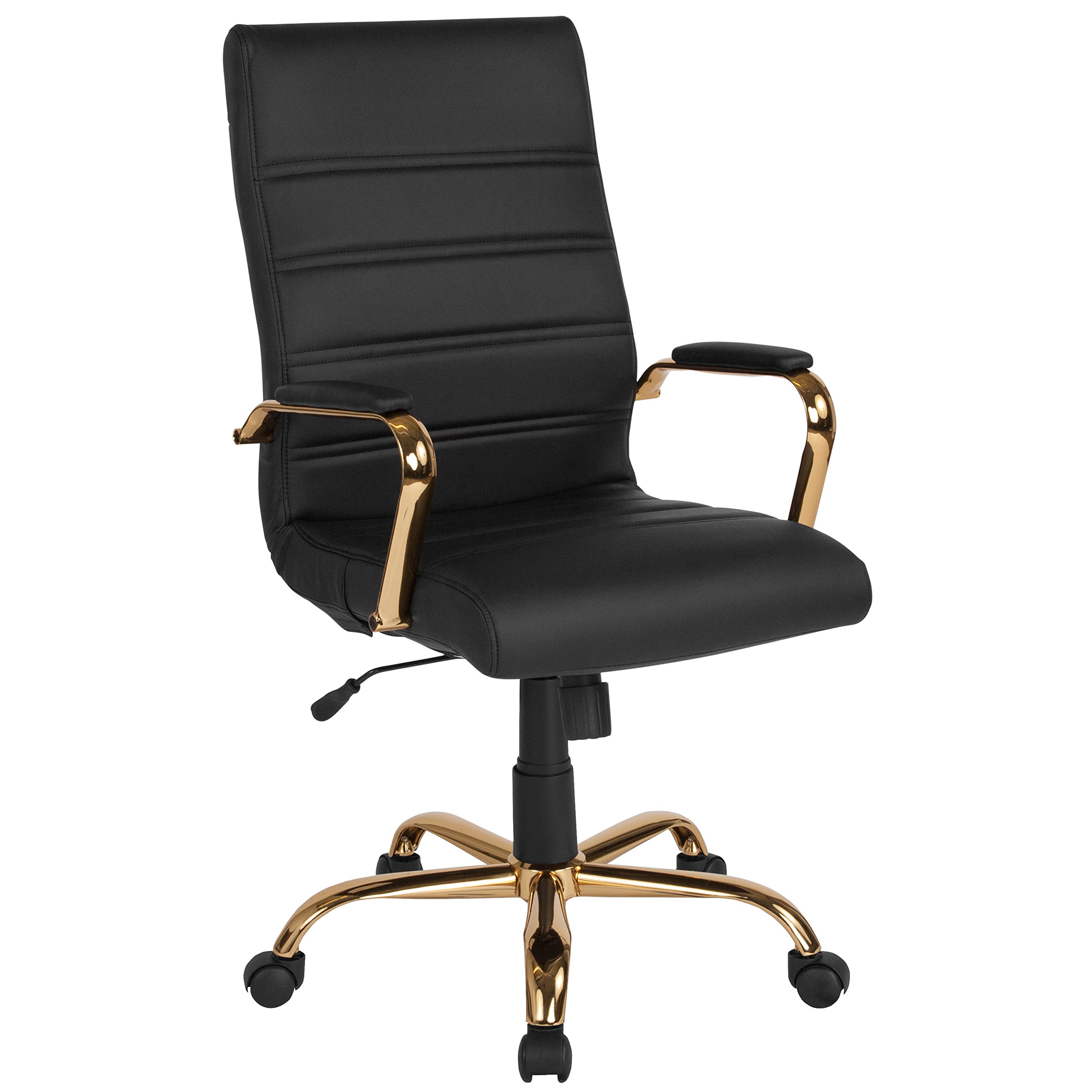 Flash Furniture Krzesło biurowe z wysokim oparciem – czarne obrotowe krzesło biurowe LeatherSoft ze złotą ramą – krzesło obrotowe