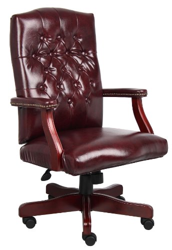 Boss Office Products Produkty biurowe Klasyczne krzesło Executive Caressoft z mahoniowym wykończeniem w kolorze bordowym