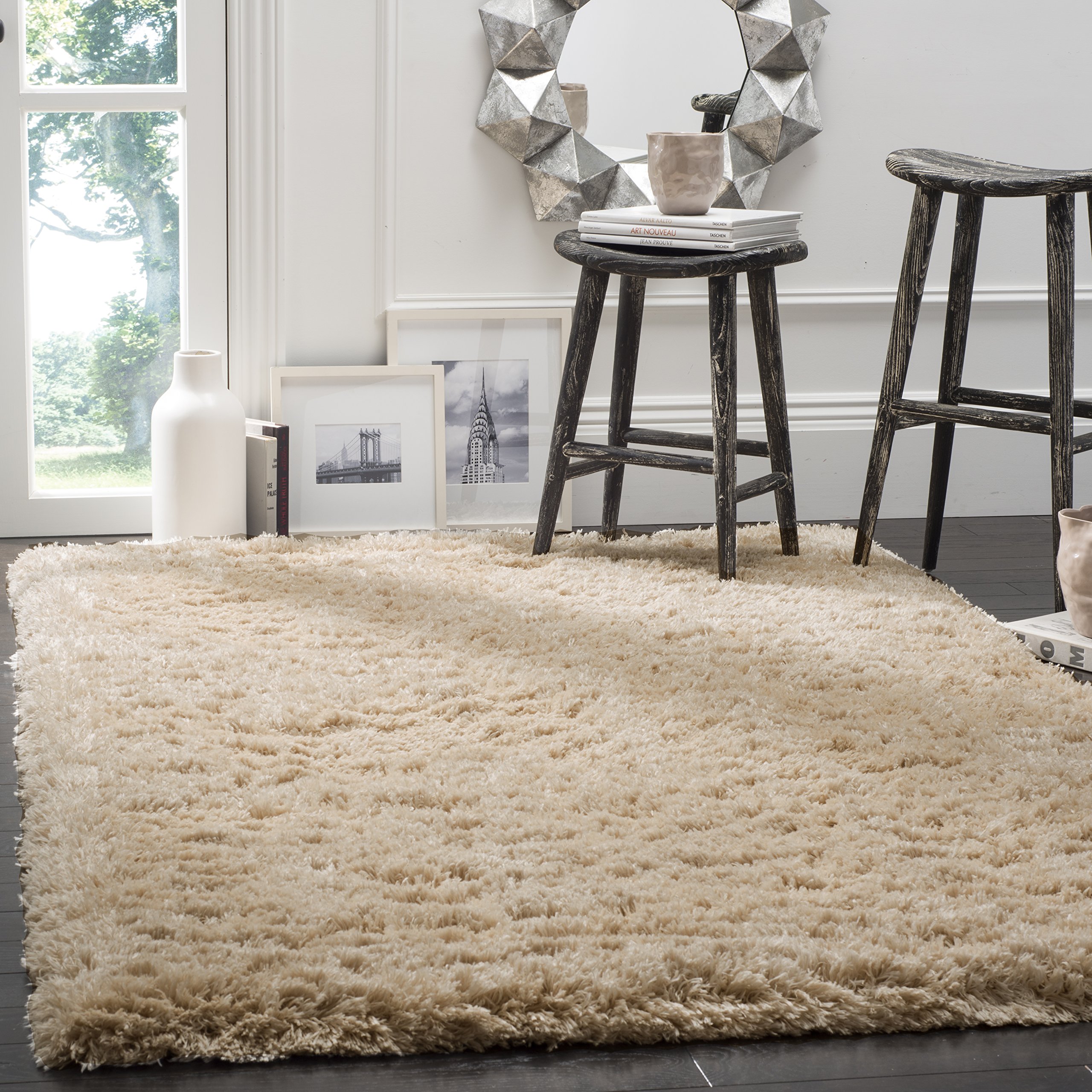 Safavieh Polar Shag Collection Area Rug - 10' x 14', Light Beige, Solid Glam Design, Non-Shedding & Easy Care, 3-inch Thick Ideal for High Traffic Areas in Living Room, Bedroom (PSG800A)