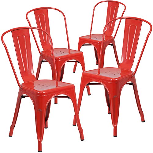 Flash Furniture 4 szt. Czerwone metalowe krzesło do szt...