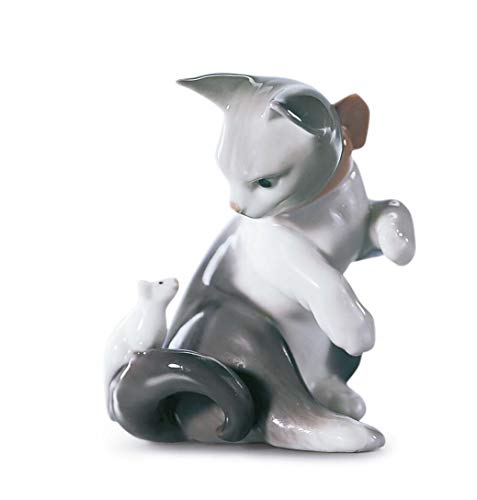 Lladró Figurka kota i myszy. Porcelanowa figurka kota.
